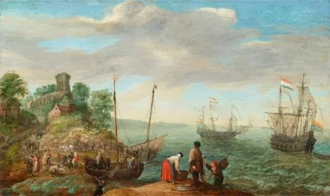 Adam Willaerts — Strandansicht mit Fischern und holländischen Schiffen