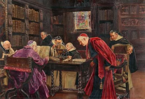 José Gallegos y Arnosa — Geistliche in der Bibliothek