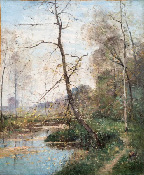 Louis Aimé Japy — Paysage, étang en sous-bois,