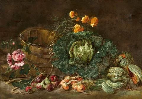 Jan Fyt — Stillleben mit Feigen, Zwiebeln und einem großen Kohl