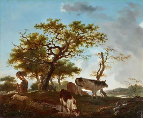 Jean-Honoré Fragonard — Weite Landschaft mit Hirten und ihrer Herde
