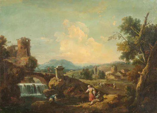 Giovanni Battista Cimaroli — Landschaft in Venetien mit einem Wasserfall