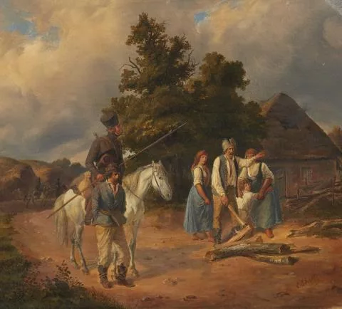 Ludwig Elsholtz — Soldat zu Pferde mit einem Gefangenen