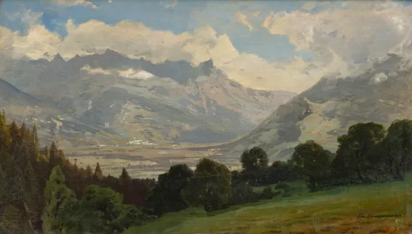 Franz Zimmermann — Paysage de la Plaine du Rhône vers Brig et le Simplon