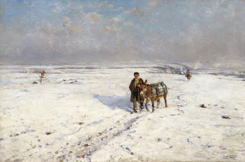 Hugo Mühlig — Winterlandschaft mit Eseln