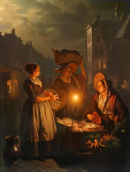 Petrus van Schendel — Nächtlicher Gemüse- und Fischmarkt in Den Haag