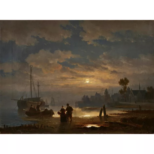 Égide Linnig — Nachtelijke terugkeer in het visschersplaatsje (Retour nocturne au village de pêcheurs)