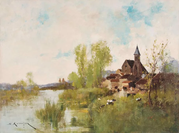 Eugène Galien — Flusslandschaft mit Dorf