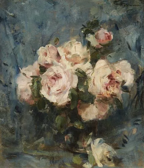 Charles Hermans — Stillleben mit Rosen in einer Glasvase