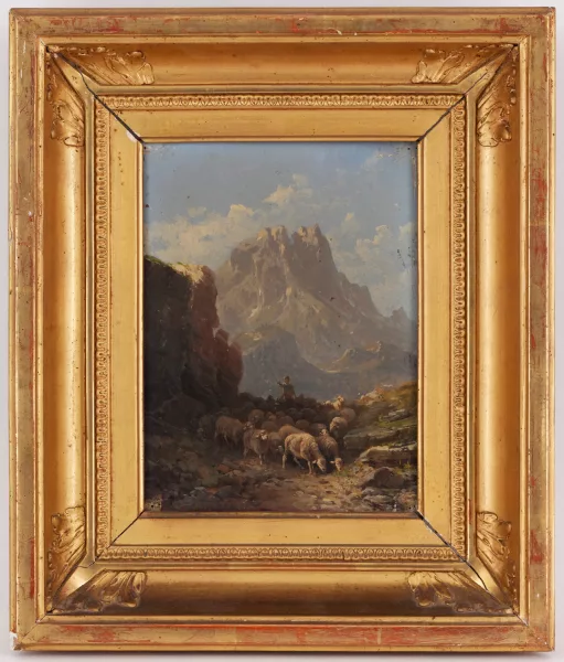 Émile Godchaux — Berger et ses moutons dans une paysage de montagne