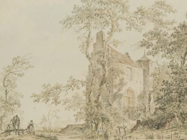 Pieter Jan van Liender — Bauerngruppe vor einem alten Schloss