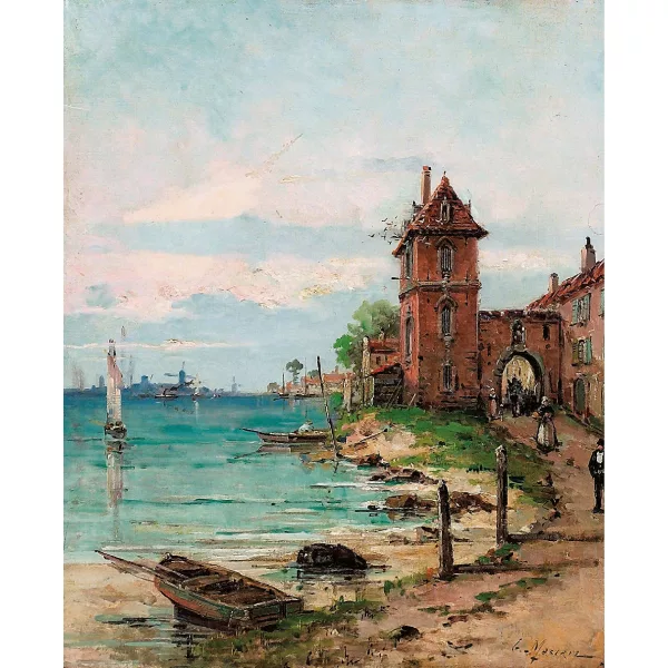 Gustave Mascart — Uferpartie mit Stadttor.