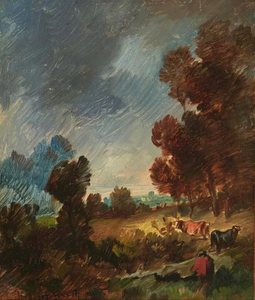 Wilhelm Busch — Rotjacke mit Kühen zwischen Bäumen