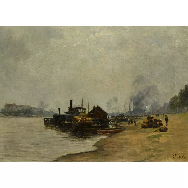 Édouard Pail — Flussufer mit Schiffen und Ladung.