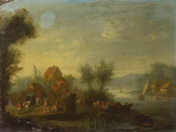 Jan Frans van Bredael — Attribué à Bredael, Jan Frans van — zugeschrieben Dorfszene am Fluss