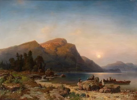 Heinrich Steinike — Sonnenuntergang am Ufer eines Bergsees