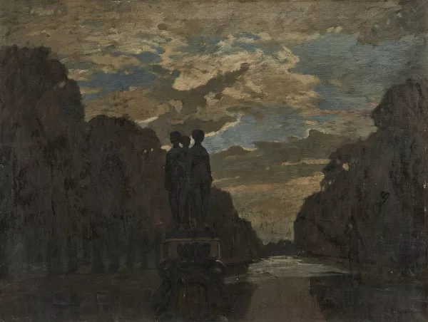 Rudolf Hellwag — Statue des trois grâces dans le parc au crépuscule