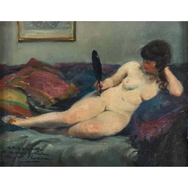 Henri Lucien Joseph Buron — Liegender Frauenakt mit Spiegel.