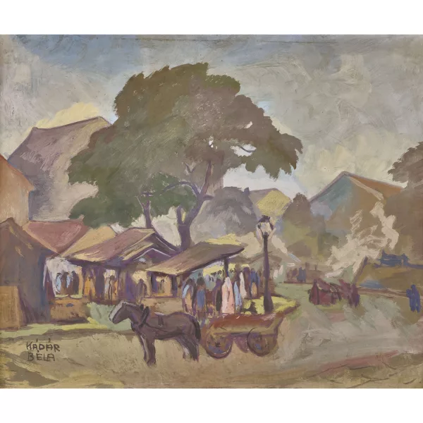 Béla Kádár — Ländliche Szene mit Pferdefuhrwerk