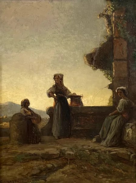 Auguste Paul Charles Anastasi — Paysannes de Rome au coucher du soleil