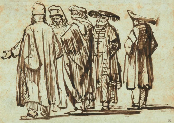 Nicolas Maes — Attribué à Nicolaes Maes — zugeschrieben Fünf stehende Figuren
