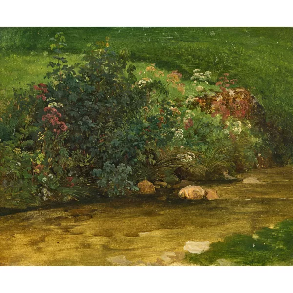 Emilie Mediz-Pelikan — « Rive de ruisseau fleurie ».