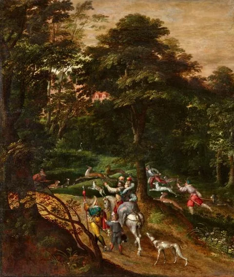 David Vinckboons — Waldlandschaft mit Hirschjagd