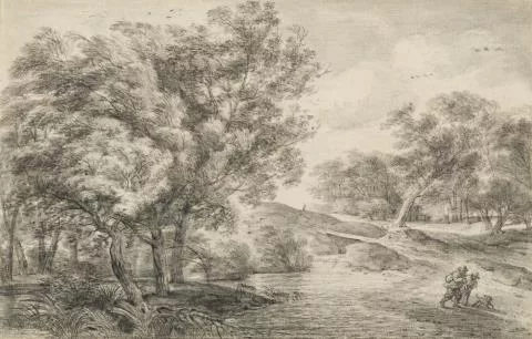 Simon de Vlieger — Zwei Reisende in bewaldeter Landschaft