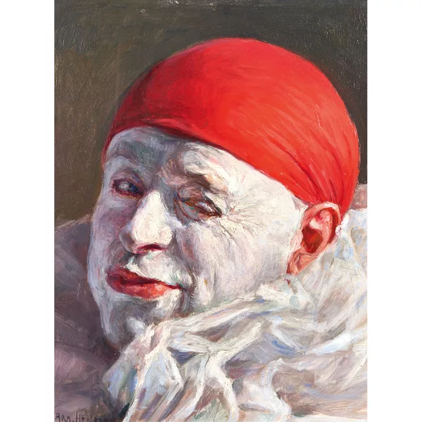 Armand Henrion — Zwinkernder Clown mit roter Mütze.