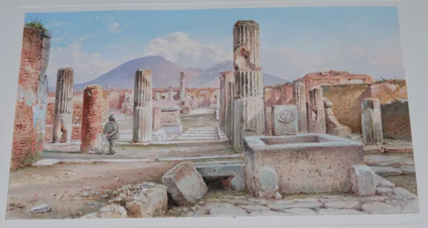 Guglielmo Giusti — Pompeji, Blick gegen das Herculaneum mit dem Vesuv im Hintergrund