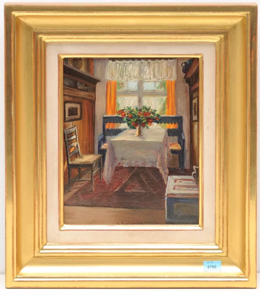 Else Müller-Kaempff — Interieur mit Tisch vor dem Fenster