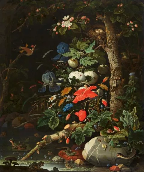 Abraham Mignon — Blumen in Waldlandschaft