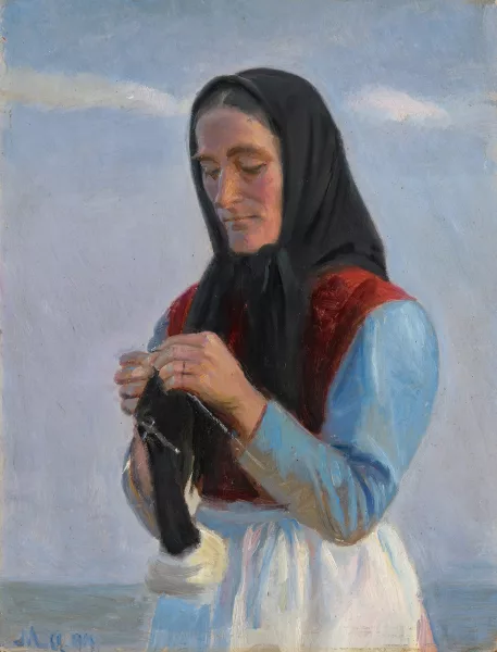 Michael Peter Ancher — Strickende Frau am Strand