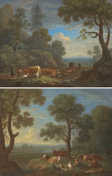 Friedrich Wilhelm Hirt — Gegenstücke: Landschaft mit Hirten und ihrer Herde/Landschaft mit rastendem Hirt und seiner Herde