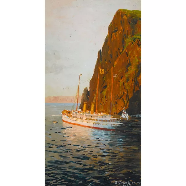 Zeno Diemer — Bateau à vapeur près d’une côte escarpée.