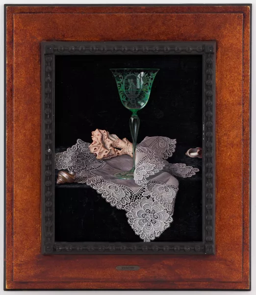 Fernando Gualfer Gualtieri — Nature morte au verre et dentelle,