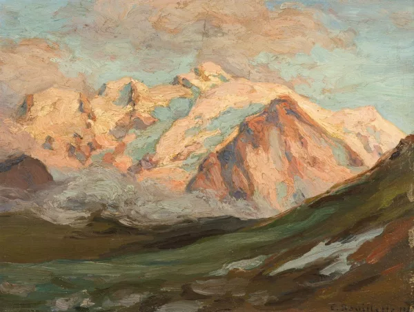 Edgard Bouillette — Montagnes enneigées au soleil levant