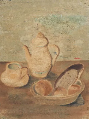 Jankel Adler — Nature morte avec cruche, tasse et corbeille à pain