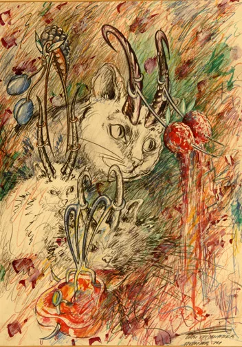 Christian Ludwig Attersee — Drei Katzenböcke, 1974