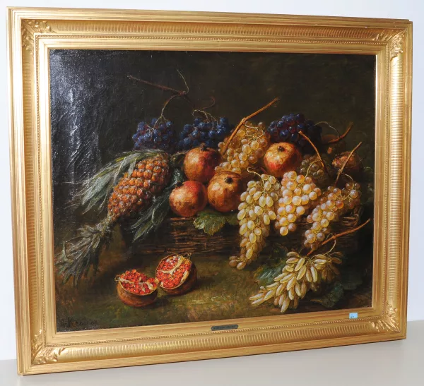 Alexis Kreyder — Exotisches Stilleben mit Ananas, Granatäpfeln und Trauben