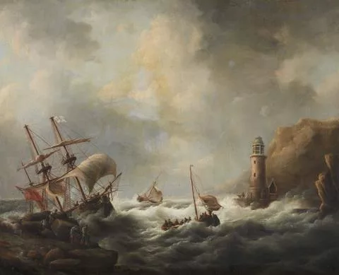 Christiaan Cornelis Kannemans — Segelschiff und Segelboote auf stürmischer See