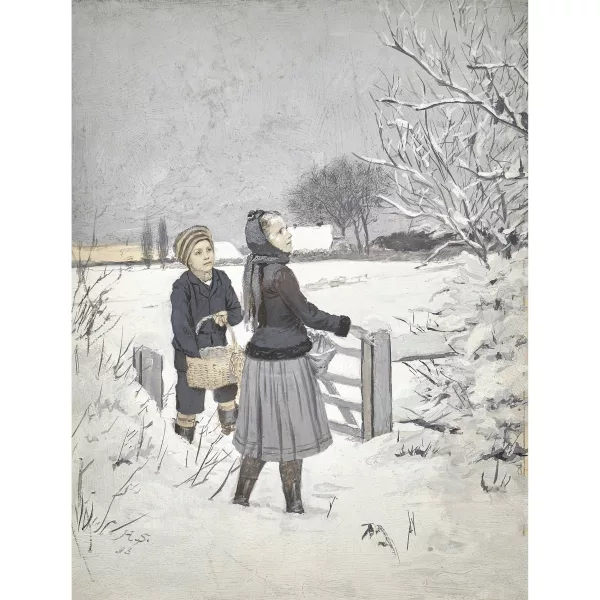 Hermann Seeger — Winterlandschaft mit Kinderpaar.