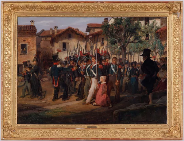 François-Auguste Biard — La garde nationale de campagne défilant devant le maire