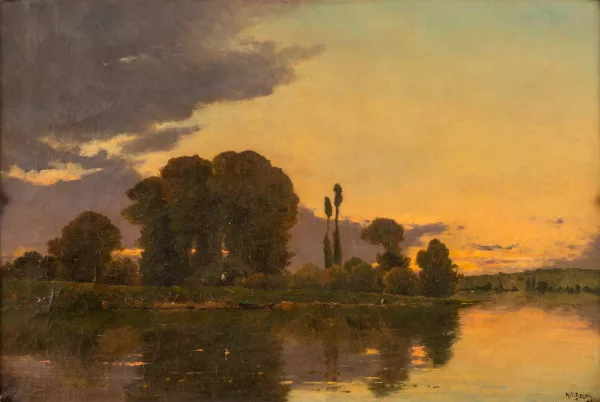 Hippolyte-Camille Delpy — Coucher de soleil sur la rivière,