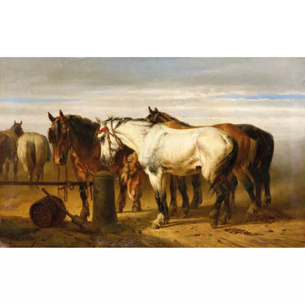 Paul Van der Vin — Landschaft mit ausgespannten Pferden.