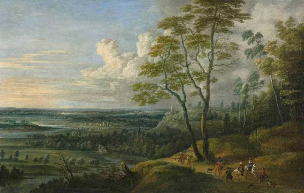Lucas van Uden — Weite Landschaft mit Reitern im Vordergrund