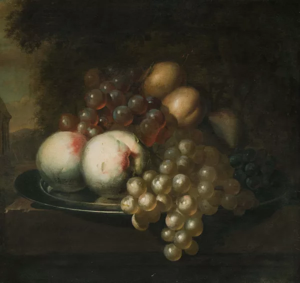 Jacoba Maria van Nickelen — Stilleben mit Trauben und Pfirsichen