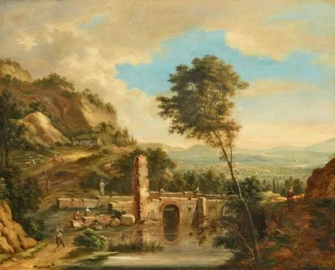 Johann Christian Vollerdt — Weite Berglandschaft mit Brücke