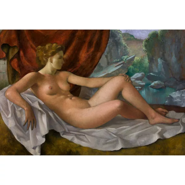 Carlo Sbisà — Reclining Female Nude in Front of a Mountain Stream