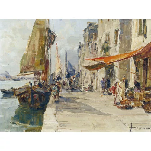 Angelo Brombo — Sonnige Fundamenta mit Staffage in Venedig